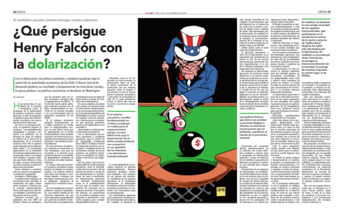 ¿Qué persigue Henry Falcón con la dolarización? 2 CUATRO 162_08-09