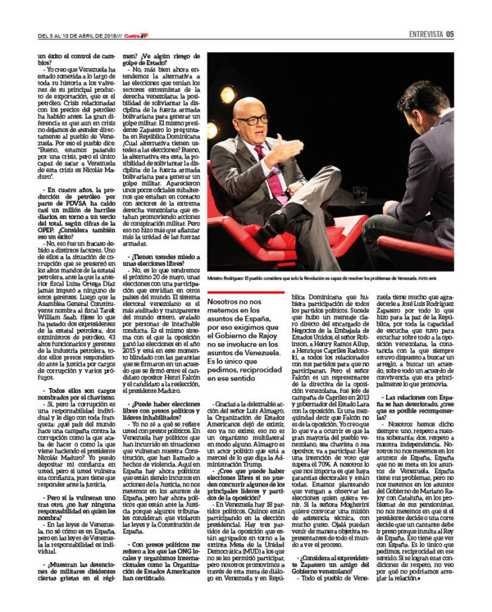 Jorge Rodríguez al diario El País: Hay una intención de voto que supera el 70% 3 CUATRO 163_5