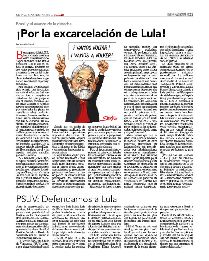 Brasil y el avance de la derecha: Por la excarcelación de Lula 2 CUATRO F 165_11