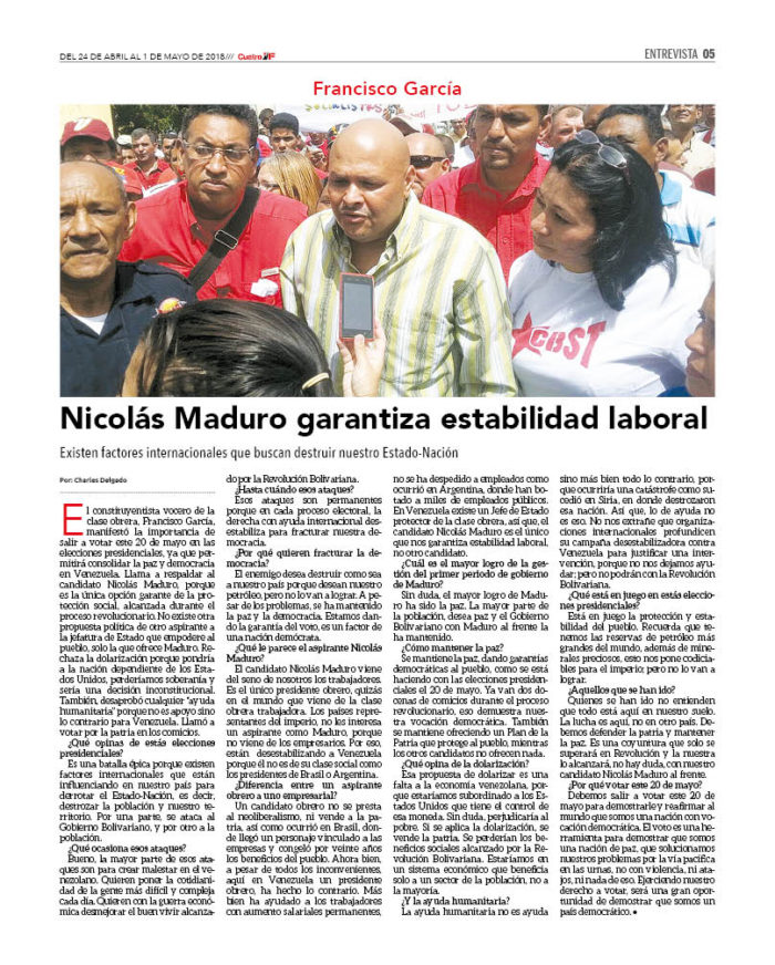 Francisco García: El candidato Nicolás Maduro garantiza estabilidad laboral 2 CUATROF 166_5