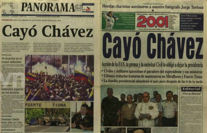 Leyenda: Los medios de comunicación impresos al día siguiente del año 2002 mostraron su verdadera versión.