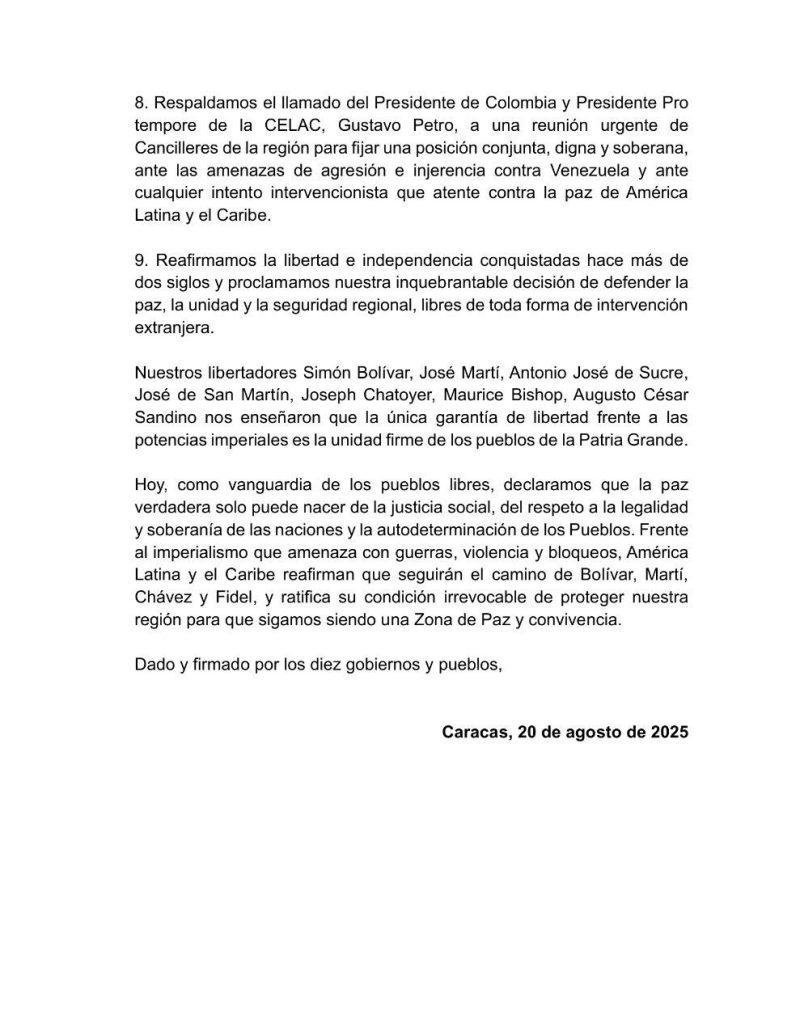 ALBA-TCP se pronuncia en defensa de Venezuela y contra intervencionismo en la región 4 img 20250821 142319 9028860054893571042916