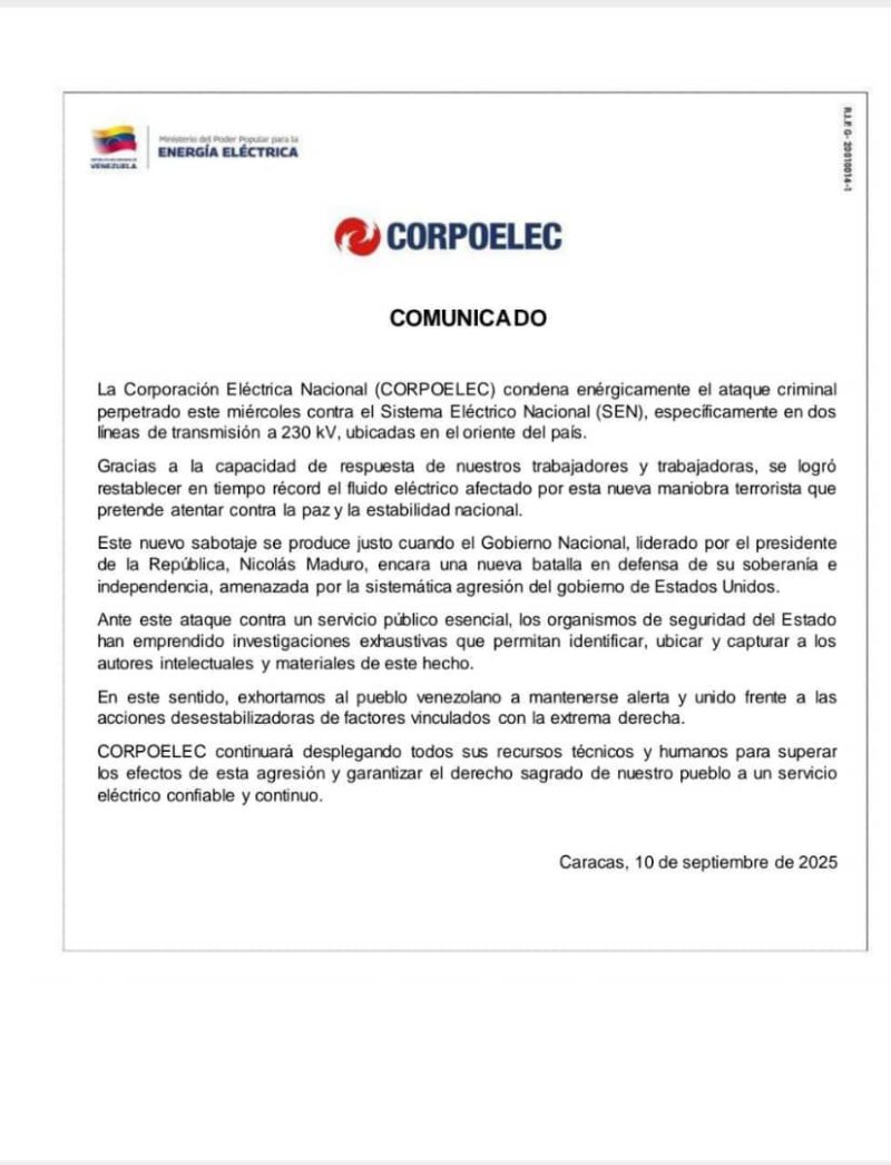 Comunicado Corpoelec