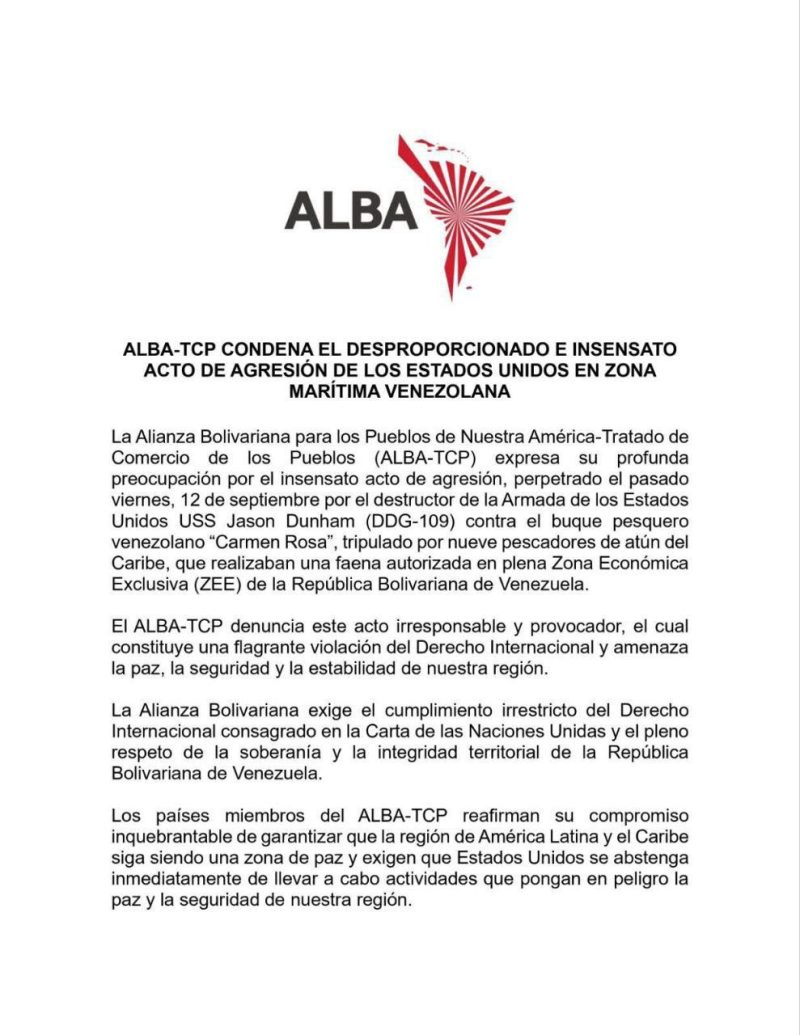 ALBA-TCP condena acto de agresión de buque estadounidense contra pesquero venezolano "Carmen Rosa" 2 img 20250914 201454 0135656309059493396666