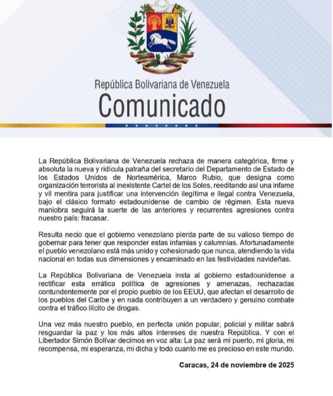 Comunicado: República Bolivariana de Venezuela rechaza agresión de EE.UU. y llama a la rectificación 2 4981431537127590729