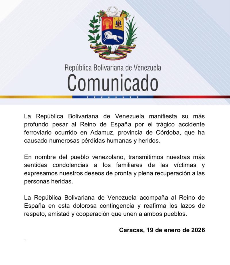 Venezuela expresa solidaridad con España tras tragedia ferroviaria en Córdoba 2 5147769422863862633