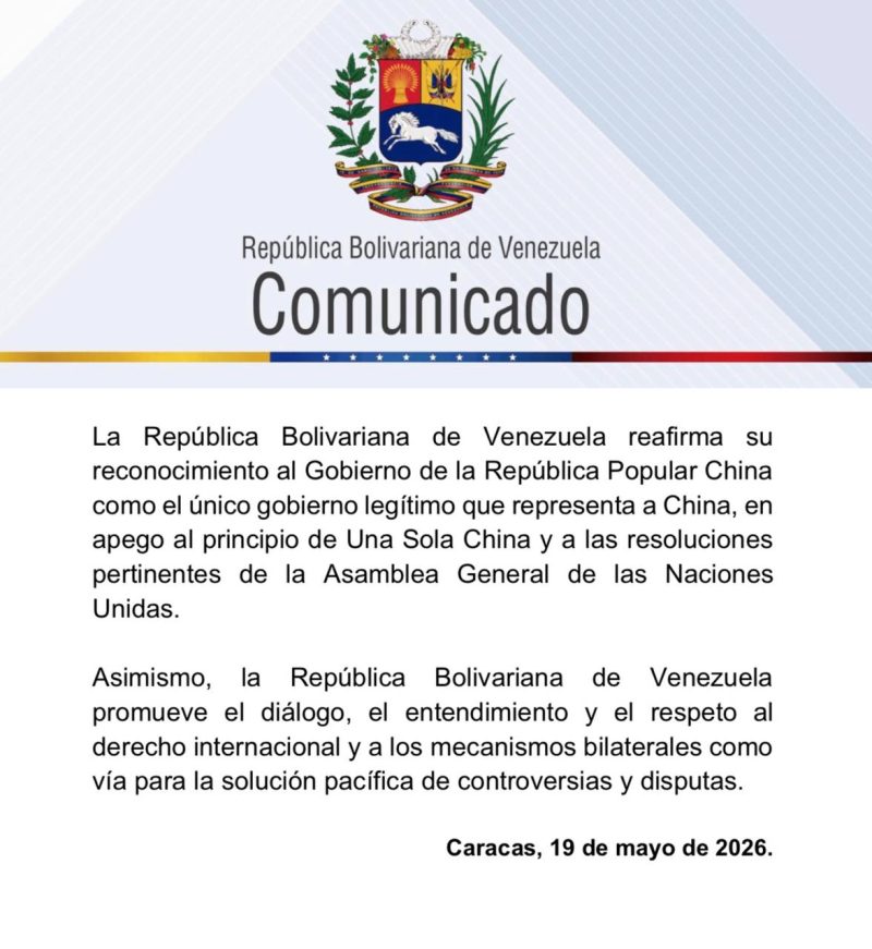 (+Comunicado) Venezuela ratifica su reconocimiento al Gobierno de la República Popular China 2 4929652519508577284
