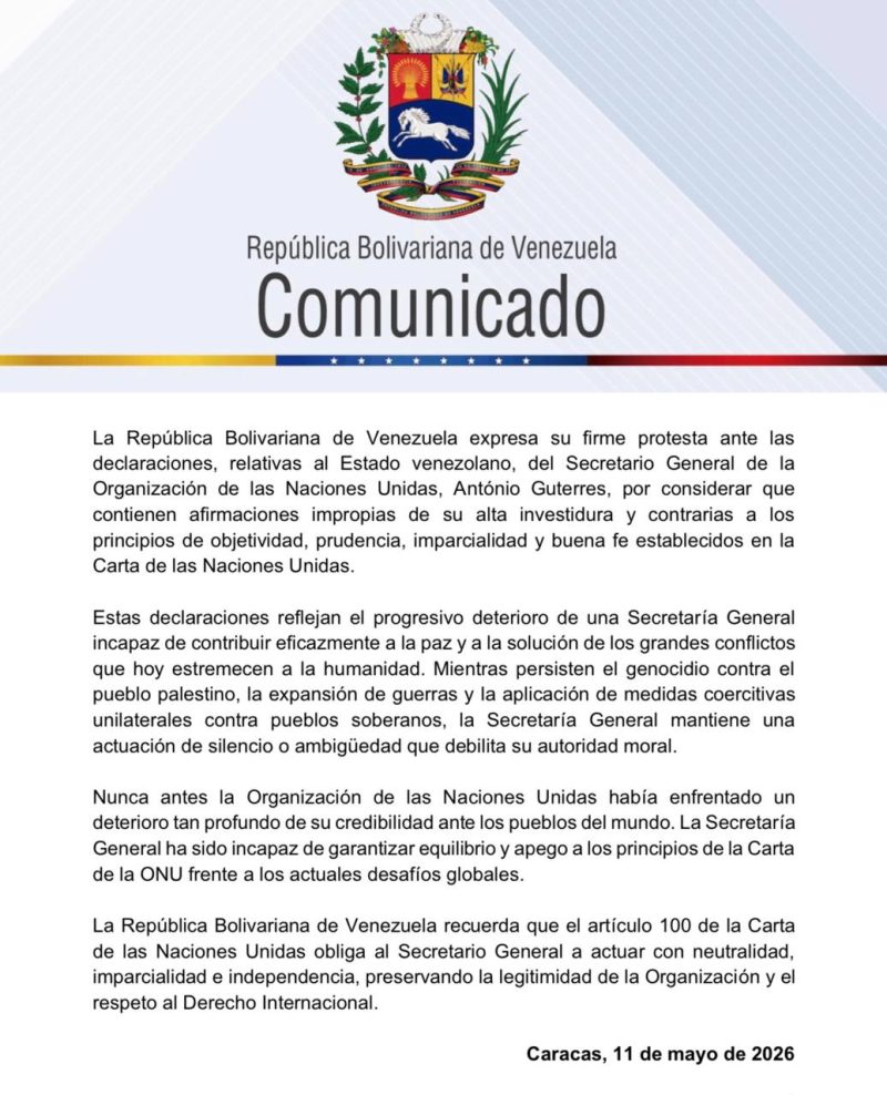 (+Comunicado) Venezuela denuncia "deterioro de credibilidad" de la Secretaría General de la ONU 2 IMG 20260511 210629 512