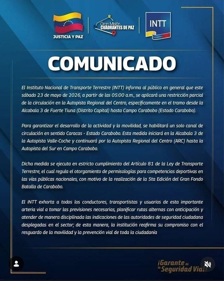 INTT anuncia restricción vial en la ARC este sábado 2 IMG 20260521 171833 607