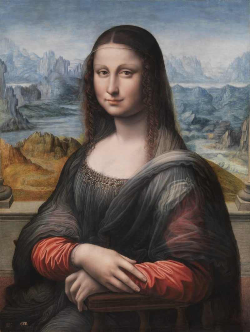 La Mona Lisa, o La Gioconda, es un óleo de Leonardo da Vinci (1503-1519) famoso por la enigmática sonrisa de la modelo, identificada probablemente como Lisa Gherardini.